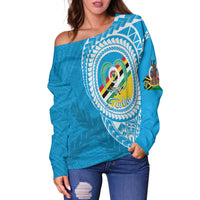 (Custom Personalised) Vanuatu Torba Province Off Shoulder Sweater Torba Emblem LT7 Blue - Polynesian Pride