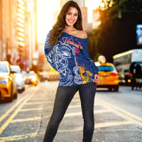 Hawaii Ukulele Unique Style Off Shoulder Sweater Hibiscus Pattern LT7 - Polynesian Pride