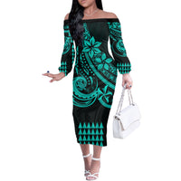 Kakau Hawaiian Polynesian Couples Matching Outfits Long Sleeve Dress And Long Sleeve Button Shirt Turquoise Green LT6 - Polynesian Pride