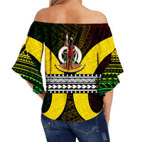 Vanuatu Off Shoulder Waist Wrap Top Polynesian Patterns Mix Pig Tusk LT6 - Polynesian Pride