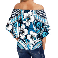 Hibiscus Off Shoulder Waist Wrap Top Fiji Patterns Blue LT6 - Polynesian Pride