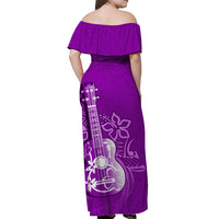 Hawaii Ukulele Off Shoulder Long Dress Polynesian Purple Style LT6 - Polynesian Pride