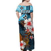 Hawaii Pineapple Off Shoulder Long Dress Blue Style LT6 - Polynesian Pride