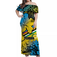 Vanuatu Torba Off Shoulder Long Dress Hibiscus Mix Polynesian LT6 Long Dress Black - Polynesian Pride