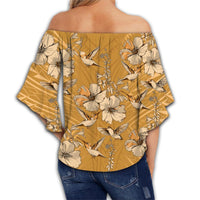 Hawaii Hummingbird Hibiscus Polynesian Off Shoulder Waist Wrap Top - Sam Style - AH - Polynesian Pride