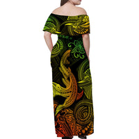 Hawaii Angry Shark Polynesian Off Shoulder Long Dress Unique Style - Reggae LT8 - Polynesian Pride