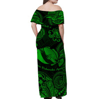 Hawaii State Fish: Humuhumu Nukunuku Apuaa Polynesian Off Shoulder Long Dress Unique Style - Green LT8 - Polynesian Pride