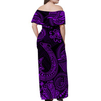 Hawaii Fish Hook Polynesian Off Shoulder Long Dress Unique Style - Purple LT8 - Polynesian Pride