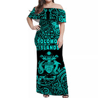 Solomon Islands Off Shoulder Long Dress Unique Vibes - Turquoise LT8 Women Turquoise - Polynesian Pride