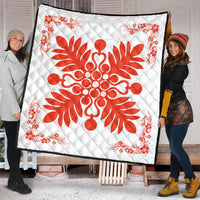 Hawaiian Quilt Maui Plant And Hibiscus Premium Quilt - Orange White - AH - Polynesian Pride