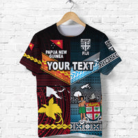 Custom Papua New Guinea Polynesian and Fiji Tapa Together T Shirt Blue LT8 - Polynesian Pride