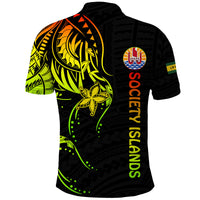 Society Islands Polo Shirt Mix Pattern Leeward Islands French Polynesia LT13 - Polynesian Pride