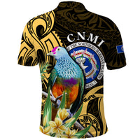 Custom Northern Mariana Islands Polo Shirt Mariana Fruit Dove Mix Frangipani Flowers Gold LT13 - Polynesian Pride