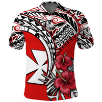 Wallis et Futuna Polo Shirt Polynesian Pattern and Hibiscus Flowers Version Red LT13 Unisex Red - Polynesian Pride