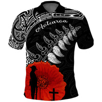 New Zealand ANZAC 2022 Polo Shirt Maori Mix Fern Poppy LT13 Black - Polynesian Pride