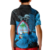 Guam Seal Polo Shirt KID Polynesian Turtle with Flowers Version Blue LT13 - Polynesian Pride