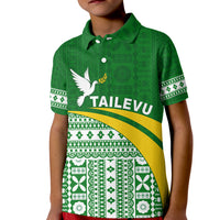 (Custom Text and Number) Tailevu Rugby Polo Shirt KID Fiji Rugby Tapa Pattern Green LT13 - Polynesian Pride
