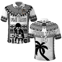 Custom Text and Number Fiji Rugby Polo Shirt Pacific The Bati Black Fijian Tapa LT14 Adult Black - Polynesian Pride