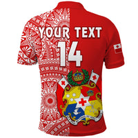 (Custom Text And Number) Tonga Polo Shirt KID Tongan Coat Of Arms Ngatu Pattern LT14 - Polynesian Pride