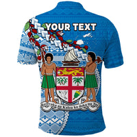 Custom Fiji Polo Shirt Vitian Drua Mix Tagimaucia Flower Blue Style LT14 - Polynesian Pride