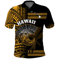 Hawaii Polo Shirt Kakau Warrior Helmet Gradient Gold Polynesian LT14 Gold - Polynesian Pride