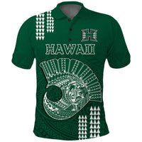 Hawaii Football Polo Shirt Kakau Rainbow Warriors Helmet LT14 Green - Polynesian Pride