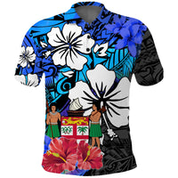 (Custom Text and Number) Fiji Tie Dye Polo Shirt Polynesian Blue Tribal Creative Tropical Flowers LT13 - Polynesian Pride