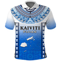 Fiji Polo Shirt Kaiviti Fijian Special Tapa Pattern LT14 Adult Blue - Polynesian Pride