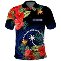 Chuuk State Polo Shirt FSM Hibiscus Flowers Mix Polynesian LT14 Blue - Polynesian Pride