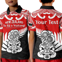 (Custom Personalised) Waitangi Day Polo Shirt KID Tino Rangatiratanga Flag With Tiki Maori Fern LT14 Kid Red - Polynesian Pride