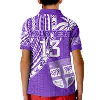 (Custom Text and Number) Fiji Rugby Sevens Polo Shirt KID Fijian 7s Tapa Polynesian Purple LT13 - Polynesian Pride