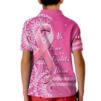 Tonga Breast Cancer Polo Shirt Tongan Ngatu Pattern No One Fights Alone LT14 - Polynesian Pride