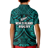 New Zealand Silver Fern Rugby Polo Shirt KID All Black Turquoise NZ Maori Pattern LT13 - Polynesian Pride