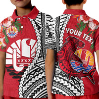 Custom Tahiti Islands Polo Shirt Polynesian Shark Mix Tropical Flowers LT14 Kid Red - Polynesian Pride