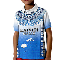 Fiji Polo Shirt KID Kaiviti Fijian Special Tapa Pattern LT14 Kid Blue - Polynesian Pride