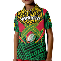 Custom Vanuatu Rugby Polo Shirt KID Coat Of Arms Polynesian Pattern LT14 - Polynesian Pride