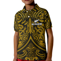 New Zealand Silver Fern Rugby Polo Shirt All Black Gold NZ Maori Pattern LT13 - Polynesian Pride