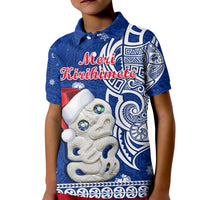 New Zealand Christmas Polo Shirt KID Hei Tiki Blue Pohutukawa Meri Kirihimete LT14 Kid Blue - Polynesian Pride