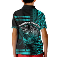 Hawaii Polo Shirt KID Kakau Warrior Helmet Gradient Turquoise Polynesian LT14 - Polynesian Pride