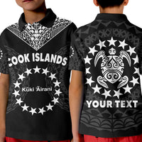 Custom Islands Polo Shirt Circle Pattern Mix Sea Turtle Black Version LT14 Kid Black - Polynesian Pride