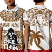Custom Text and Number Fiji Rugby Polo Shirt KID Pacific The Bati Brown Fijian Tapa LT14 Kid Brown - Polynesian Pride