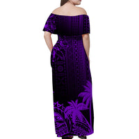 Fiji Tapa On The Waves Off Shoulder Long Dress Purple LT7 - Polynesian Pride