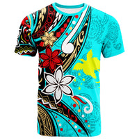 Papua New T Shirt Tribal Flower With Special Turtles Blue Color Unisex Blue - Polynesian Pride
