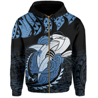 Hawaii Polynesian Aumakua Hammerhead Shark Hoodie Zip Cloud Style Pastel Blue - Polynesian Pride