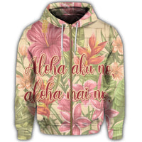Hawaii Tropical Hibiscus Plumeria Zip Hoodie - Polynesian Pride