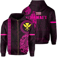 Polynesian Kakau Kanaka Flag of Hawaii Zip Hoodie Pink Unisex Pink - Polynesian Pride