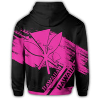 Hawaiian Map Kanaka Identifier Hoodie Zip Pink Brusch Style - Polynesian Pride