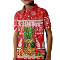 Hawaii Christmas Polo Shirt KID Mele Kalikimaka - Pineapple LT7 Kid Red - Polynesian Pride