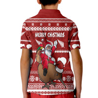 New Zealand Xmas Polo Shirt KID Mere Kirihimete - Santa With Kiwi Bird LT7 - Polynesian Pride