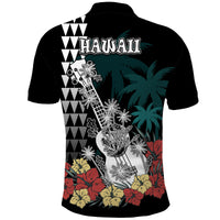 Hawaii Ukulele Mix Hibiscus and Coconut Tree Polo Shirt Aloha Vintage Black Version LT9 - Polynesian Pride